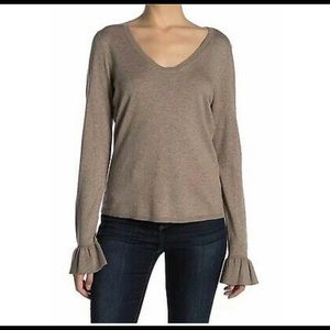 14th & Union Brown Soft Knit Pullover Sweater Ruffle Cuff Long Sleeves Small